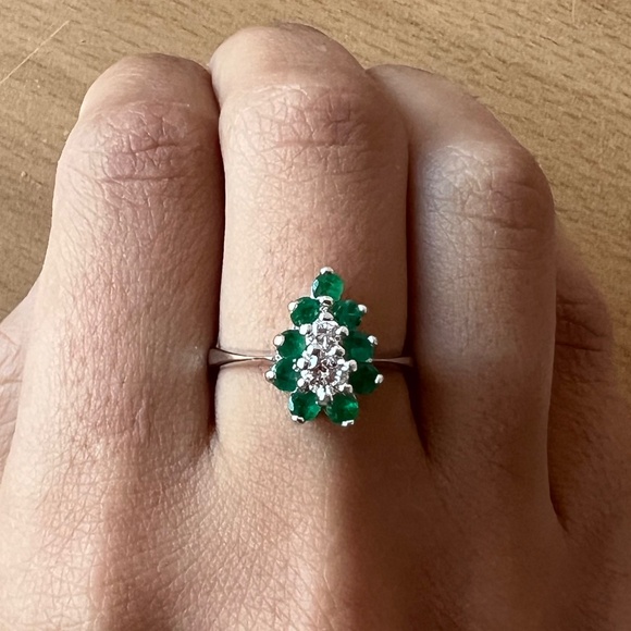 VINTAGE 14K DESIGNER PEAR EMERALD DIAMOND RING ENGAGEMENT PROMISE ANNIVERSARY - Picture 14 of 16